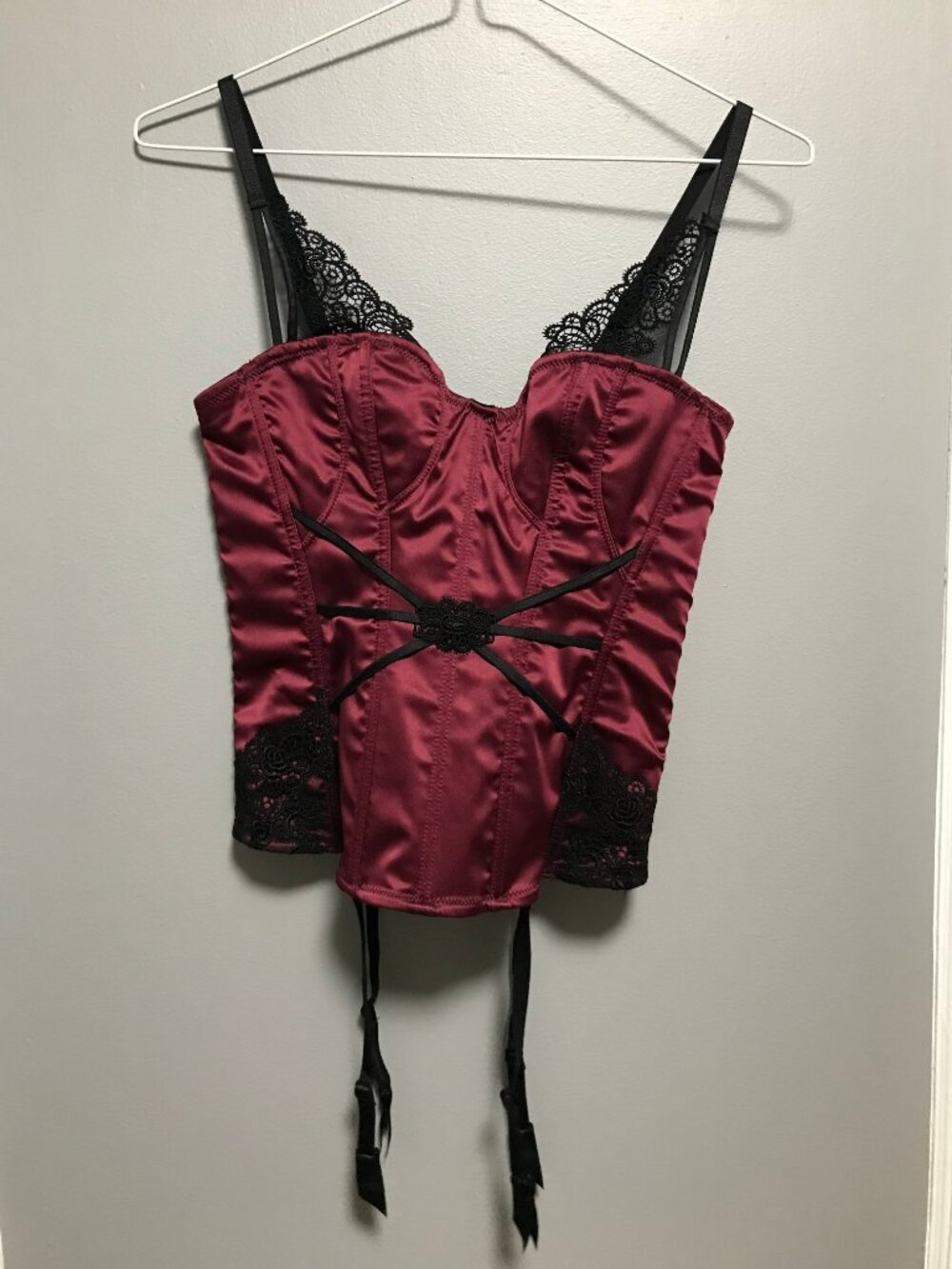 Goth Victorian Corset Bustier lot XS Black Burgundy Velvet Satin Chantelle Senza - Picture 2 of 12